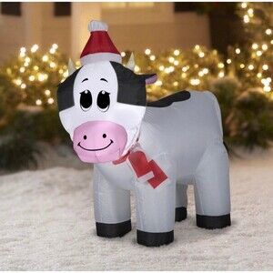 3.5ft Cow with Santa Hat Holiday Airblown Inflatable